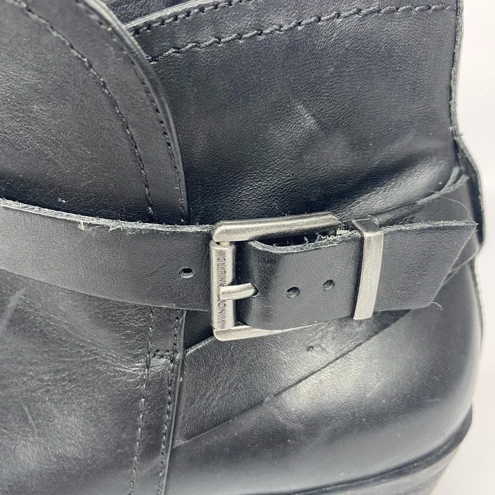 Vince Camuto VP-Peamer Womend Size 10‎ M Black Leather Bootie Strap Detail Zip